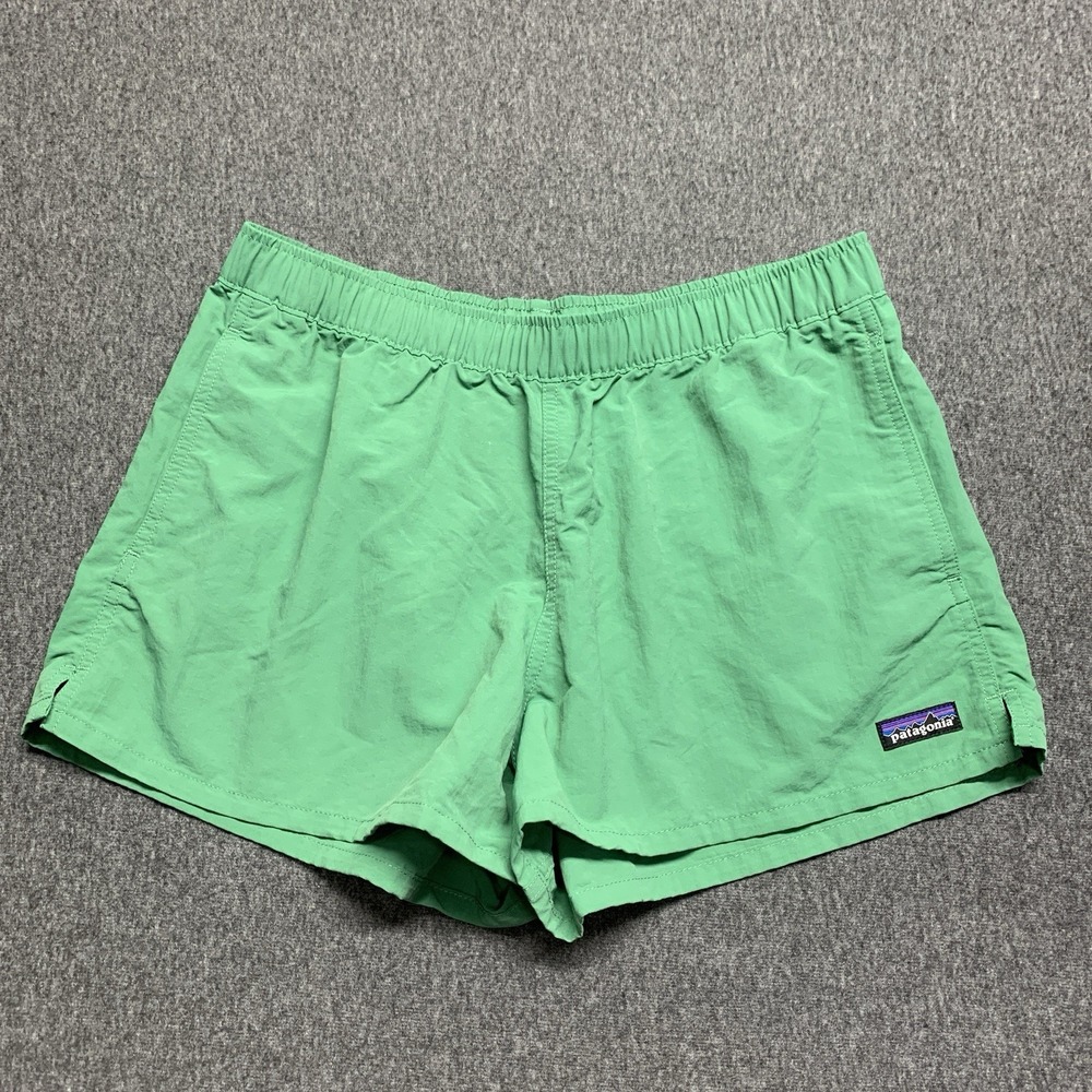 Patagonia Women's Barely Baggies Green Athletic Shorts Pockets Elastic Waist - M